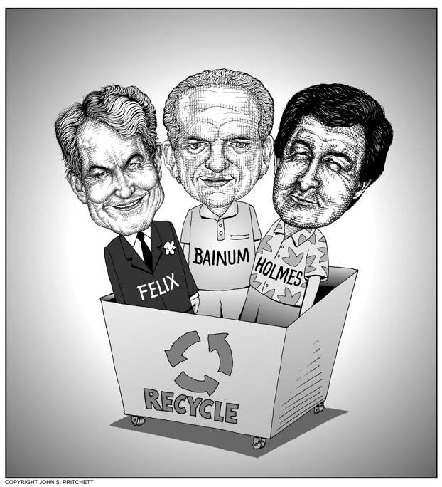 Recycled Honolulu politicians cartoon, John Henry Felix, Duke Bainum