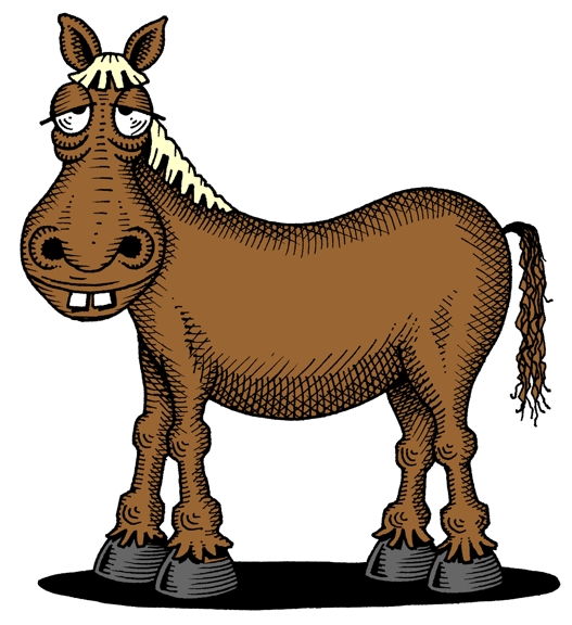Horse cartoon illustration, dumb horse character, whimsical animal artwork  by John Pritchett