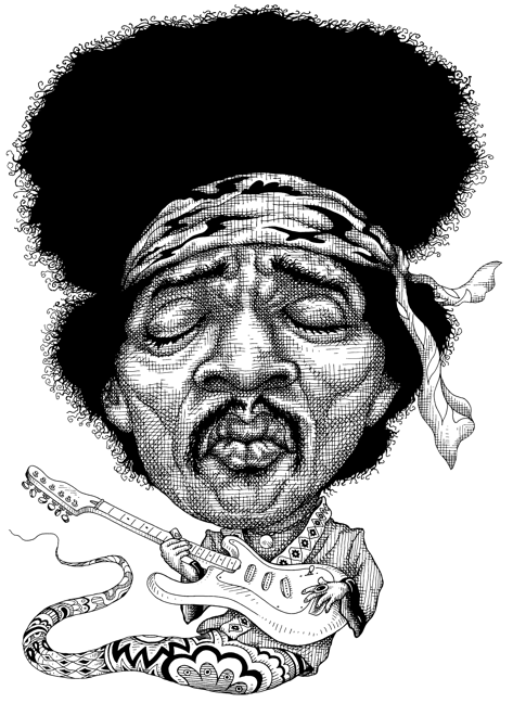 Jimi Hendrix, caricature, Jimi Hendrix image drawing. famous musician ...