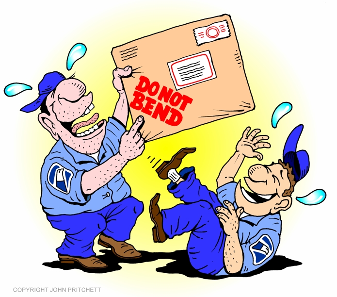 Postal Service cartoon, DO NOT BEND, post office color cartoon, postal  workers image, mail, shipping, political cartoons by John Pritchett