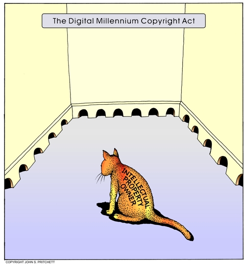 Digital Millennium Copyright Act cartoon, cat and mouse, intellectual