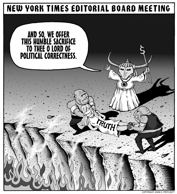 New York Times Editorial Board Meeting Cartoon New York Times Sacrifices Truth To The Lord Of