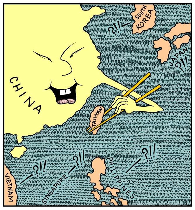 Taiwan, Communist China, Republic of China cartoon, international cartoons  by John Pritchett