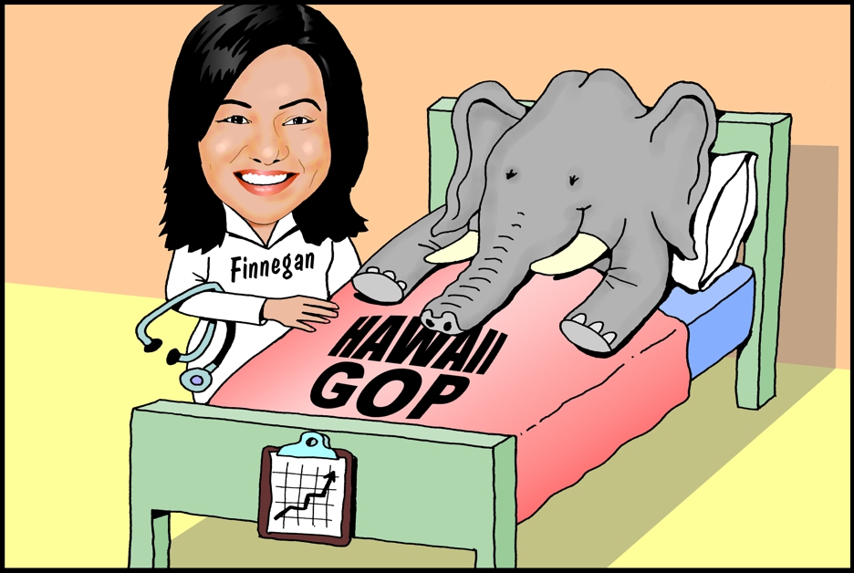 Lynn Finnegan cartoon, head of the Hawaii Republican Party Lynn