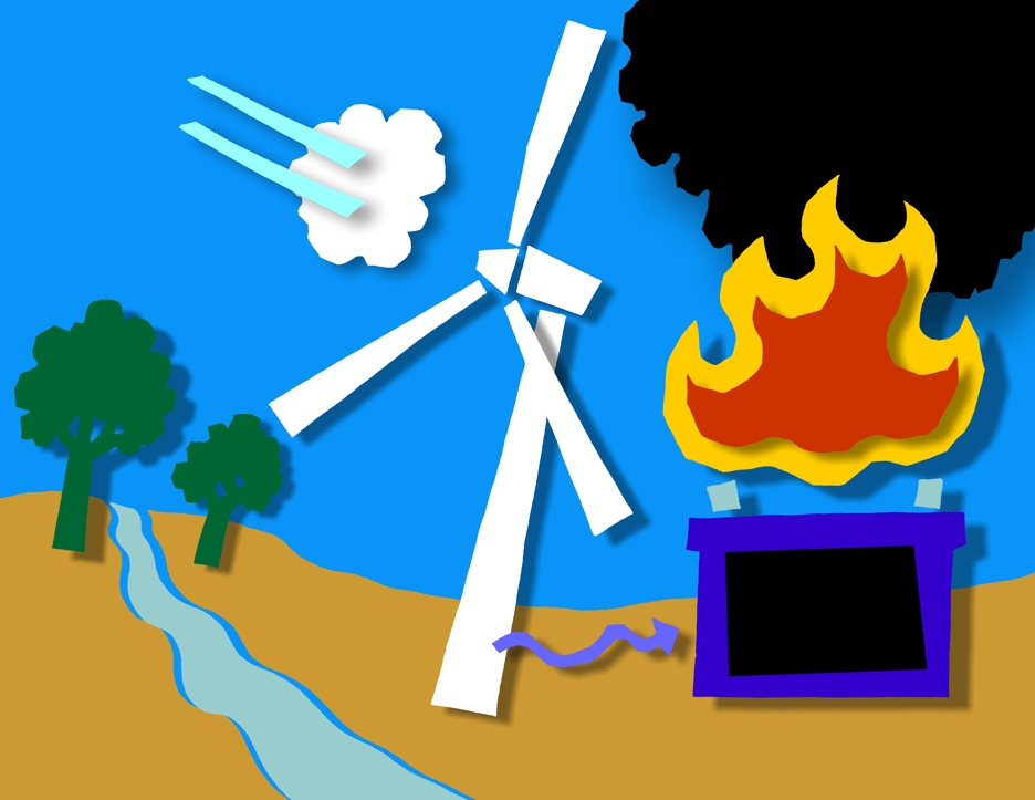 Kahuku Wind Farm fire cartoon, wind power cartoon, electrical storage