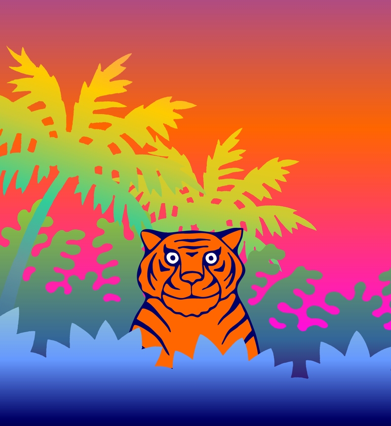 Jungle cat color illustration, tiger cartoon image, tiger drawing by John Pritchett Jungle cat color illustration, tiger cartoon image, tiger drawing by John Pritchett